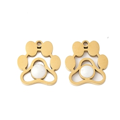Золотой 304 подвески из нержавеющей стали, отпечаток лапы, с пластмассовой жемчужиной abs, ионное покрытие (ip), золотые, 16x15x2.5 мм, отверстие : 1.5 мм
