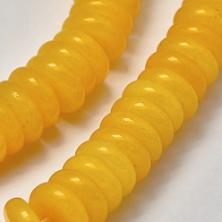 Orange Natural Yellow Jade Heishi Beads Strands, Disc/Flat Round, Dyed, Orange, 8x2.5mm, Hole: 1mm, about 115~120pcs/strand, 15.35 inch