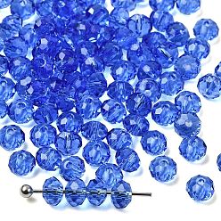Синий К 9 стекло, имитация Австрийские кристаллические шарики, класс AAA, граненые, рондель, синие, 4x3 мм, отверстие : 0.7~0.9 мм