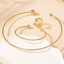 Золотой Наборы из железных браслетов-манжет, колец и ожерелий для женщин, золотые, ожерелья: 140мм; браслеты: 65мм; кольцо: внутренний диаметр: 18мм