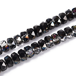Черный Стеклянные бусины с гальваническим покрытием , рондель, граненые, AB покрытием, чёрные, 7~8x4.5~5 мм, отверстие : 1.2~1.4 мм, около 79~81 шт / нитка, 15.35~15.94'' (39~40.5 см)