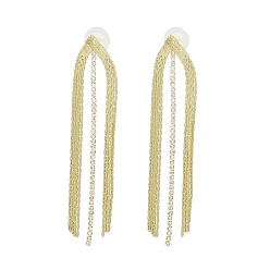 Golden Cubic Zirconia Chains Tassel Earrings, Brass Dangle Stud Earrings, Golden, 80x16.5mm