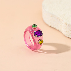 Rose Chaud Bagues en alliage de résine pour femmes, avec strass, rose chaud, taille us 7 (17.3 mm)