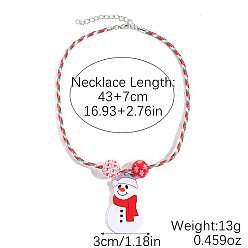 Снеговик Рождественские акриловые подвески из полиэфирного шнура с цепочками на концах из сплава, платина, красные, снеговик, 16.93 дюйм (43 см), Кулон : длиной 30 мм 