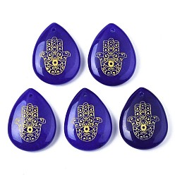 Белый Нефрит Натурального белого нефрита подвески, слеза с узором в виде руки хамса, окрашенные, 32~33.5x25~26x6.5~7.5 мм, отверстие : 2 мм, 6 шт / пакет