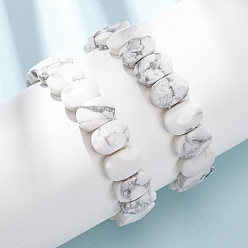 Говлит Натуральные браслеты из граненого говлита с бусинами, эластичные, для женщин., овальные, бусины : 14x10x5.5 мм, внутренний диаметр: 2.32 дюйм (5.9 см)