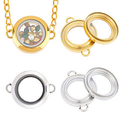 Золотой & Цвет Нержавеющей Стали 2 шт. 2 цвета плоские круглые плавающие медальоны из нержавеющей стали подвески-шармы, со стеклом, ссылки на медальон памяти, золотые и нержавеющая сталь цвет, 3.25x2.45x0.6 см, отверстие : 4x3 мм, внутренний диаметр: 17.5 мм, 1 шт / цвет