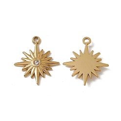 Настоящее золото 18K Вакуумное покрытие pvd 201 подвески из нержавеющей стали, кристалл горный хрусталь солнечный шарм, реальный 18 k позолоченный, 20x17x2 мм, отверстие : 1.6 мм