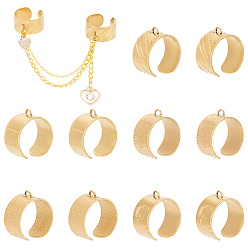 Золотой 10 шт. 5 стили 304 компоненты открытого манжетного кольца из нержавеющей стали, кольцо петли, золотые, американский размер 7(17.3мм), отверстие : 1.8~2 мм, 2 шт / стиль