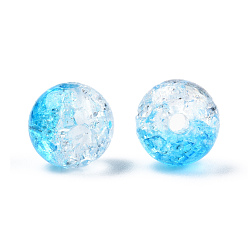 Deep Sky Blue Transparent Crackle Acrylic Beads, Imitation Leopard Skins, Round, Deep Sky Blue, 10x9mm, Hole: 2mm, about 920pcs/500g