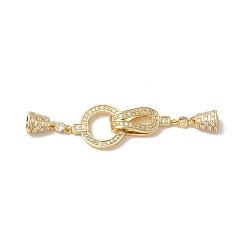 Golden Rack Plating Brass Micro Pave Clear Cubic Zirconia Fold Over Clasps, Cadmium Free & Lead Free, Long-Lasting Plated, Ring, Golden, 49mm, Hole: 2.5x1mm