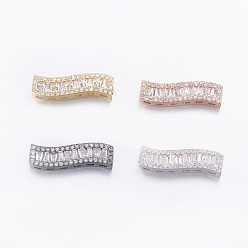 Mixed Color Brass Micro Pave Cubic Zirconia Pendants, Multi-strand Links, Long-Lasting Plated, Wave, Mixed Color, 22.5x7x3mm, Hole: 1x2mm and 1mm