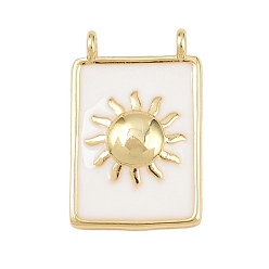 Белый Латунь эмаль подвески, прямоугольник с солнечными чарами, без свинца и без кадмия, долговечный, реальный 18 k позолоченный, стойки покрытие, белые, 18.5x12x3 мм, отверстие : 1.2 мм