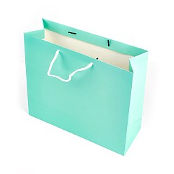 Aquamarine Kraft Paper Bags, with Handles, Gift Bags, Shopping Bags, Rectangle, Aquamarine, 28x32x11.5cm