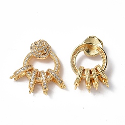 Настоящее золото 18K Латунное микропейв, прозрачный кубический цирконий, складные застежки, без кадмия, без никеля и без свинца, выводы с несколькими застежками, кольцо, реальный 18 k позолоченный, Кольцо: 22x18x8 mm, застежка : 12x7x2.5 mm