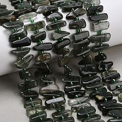 Rutilated Кварц Естественный зеленый Rutilated кварцевые нити бисера, самородки, с бисером, 13~20.5x4~8x3.5~8 мм, отверстие : 0.7~1 мм, около 51~53 шт / нитка, 15.35'' (39 см)