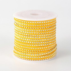 Золотистый Заклепка искусственной замши, искусственная замшевая кружева, с алюминиевым, золотые, 3x2 мм, около 20 ярдов / рулон