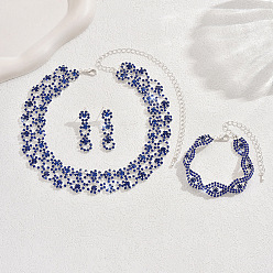 Сапфир Ожерелья из сплава со стразами и серьги-гвоздики и браслеты наборы, кольцо и глаз, серебряные, сапфир, 290мм и 150мм и 40мм