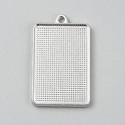 Rectangle Сеттинги для кулона(кабошонов), сплав, платина, прямоугольные, лоток : 37.5x25 мм, 44.5x27.5x4.5 мм, отверстие : 2.5 мм