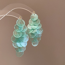 Светлый Морско-зеленый Серьги с болтами, плоско-круглые, с булавками стерлингового серебра, светло-зеленый, 86x40 мм