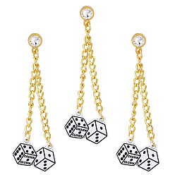 White 3Pcs Alloy Micro Pave Clear Cubic Zirconia Pin, Painting Badge for Backpack, Dice, Golden, White, 77x27mm