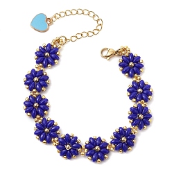 Королевский синий Стекло бисер ссылаются браслеты, с эмалевым сплавом в форме сердца, маргаритка, королевский синий, 6-1/2 дюйм (16.5 см)