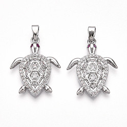 Платина Латунные микро проложить кубического циркония подвески, без кадмия и без свинца, прелести черепахи, платина, 23.5x18.5x3.5 мм, отверстие : 5x2.5 мм