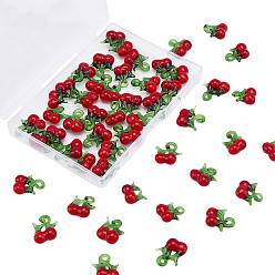 Red Handmade Lampwork Pendants, Cherry, Red, 17~19x15~17x9~10mm, Hole: 2~3mm, 60pcs