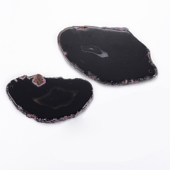 Black Natural Agate Slices Big Pendants, Dyed, Black, 50~110x27~60x5~10mm, Hole: 2mm, about 20~40pcs/kg
