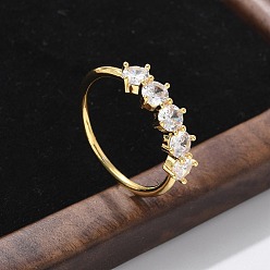 Настоящее золото 18K Кольца из латуни с микропаве, прозрачные кольца с кубическим цирконием, без кадмия и без свинца, реальный 18 k позолоченный, 5 мм, внутренний диаметр: 19 мм