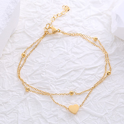 Золотой Пляжные браслеты из нержавеющей стали с подвеской в виде сердца, двухслойные, для женщин, золотые