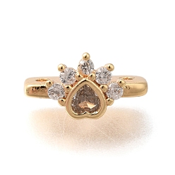 Настоящее золото 18K Латунные прозрачные распорные планки из кубического циркония, без кадмия, без никеля и без свинца, отпечаток лапы в виде сердца, 3-луночное, реальный 18 k позолоченный, 6.5x12.5x6 мм, отверстие : 1.2 мм