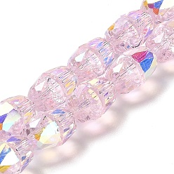 Pink Стеклянные бусины с гальваническим покрытием , граненые, колокол, розовые, 7x5 мм, отверстие : 3.5 мм, около 98 шт / нитка, 20.20~20.59'' (51.3~52.3 см)