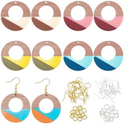 (52) Непрозрачная лаванда Наборы для самостоятельного изготовления деревянных сережек-подвесок из ореха, в том числе 10 шт 5 стили кольцо смолы и подвески из орехового дерева, железные крючки для серег и прыжковые кольца, разноцветные, 38x3 мм, отверстие : 2 мм, 2 шт / цвет, 5 цветов, 10 шт