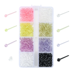 Mixed Color 700Pcs Plastic Tiny Ball Stud Earrings with 150Pcs Ear Nuts for Women, Mixed Color, 14x2.5~3mm, Pin: 0.9mm