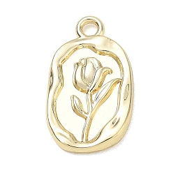 Golden Alloy Pendants, Oval with Tulip Charms, Golden, 20x12x2mm, Hole: 2mm