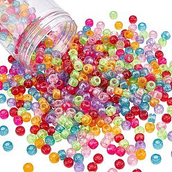 Mixed Color Transparent Acrylic European Beads, Large Hole Beads, with Glitter Powder, Mixed Color, 9x6mm, Hole: 4mm, 7 colors, 80pcs/color, 560pcs/box