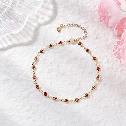 Красный Браслеты на ногу ручной работы с цепочкой-лэмпворком от сглаза для женщин, золотые, красные, 9-5/8 дюйм (245 мм)