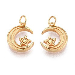 Золотой 925 Луна из стерлингового серебра с подвесками в виде звезд, с перемычками и 925 штампом, золотые, 12x10x2 мм, отверстие : 2.8 мм