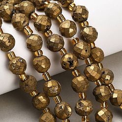 (932FM) Темно-синий аква-матовый с подкладкой Гальванические природные друзы геод, граненые, круглые, с бисером, темно-золотистые, 10 мм, отверстие : 1.5 мм, около 15 шт / нитка, 7.64'' (19.4 см)