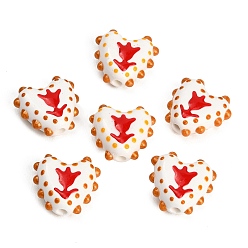 Red Handmade Porcelain Beads, Heart with Flower, Hand Painted, Famille Rose Porcelain, Red, 15.5~16.5x15.5~17x6.5~7.5mm, Hole: 2.5mm