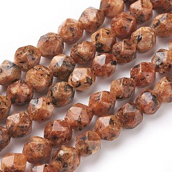 Шоколадный Натуральный кунжут яшма / киви нитки бусины яшмы, звезды вырезать круглые бусы, окрашенные, граненые, цвет шоколада, 7~8 мм, отверстие : 1 мм, около 47~48 шт / нитка, 14.5 дюйм ~ 15 дюйм (37~38 см)