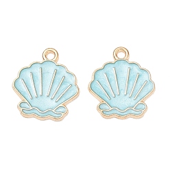 Light Sky Blue Alloy Enamel Pendants, Shell Shapes Charms, Golden, Light Sky Blue, 18x16x1mm, Hole: 1.6mm