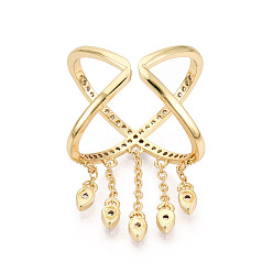 Настоящее золото 18K Кольца-манжеты из латуни с микропаве и прозрачными кубическими циркониями, X форму, реальный 18 k позолоченный, 23 мм, внутренний диаметр: 15.5 мм