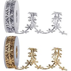 Gemischte Farbe Schneeflockenform trimmen, Polyester-Spitzenband, für Weihnachtsdekoration, Gold-Silber, 26 mm, ungefähr 10 m / Rolle, 2 Farben, 1 Rolle / Farbe, 2rolls