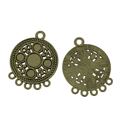 Antique Bronze Tibetan Style Alloy Chandelier Component Link Cabochons Settings, Flat Round, Cadmium Free & Lead Free, Antique Bronze, Tray: 6~9.5mm, 40x31x2mm, Hole: 2.5~3mm, about 130pcs/1000g