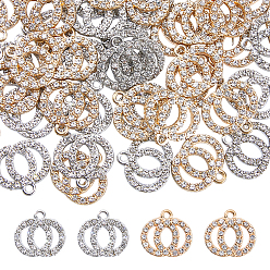 Mixed Color 60Pcs 2 Colors Alloy with Rhinestone Pendants, Mixed Color, 15.5x17x2mm, Hole: 1.8mm, 30pcs/color