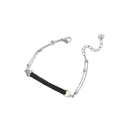 Noir Barre en forme de cœur 304 Bracelets à maillons en acier inoxydable et strass, bracelets chaîne câblée pour femmes, noir, 5.91 pouce (15 cm)