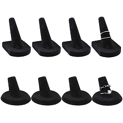 Black 8 Pcs 2 Styles Resin Flocking Ring Displays, Cone Shaped Finger Ring Display Stands, Black, 4pcs/style