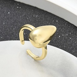 Настоящее золото 18K Латунные кольца на палец с открытой манжетой для женщин, долговечный, слеза, реальный 18 k позолоченный, слеза: 18x11 мм, регулируемый